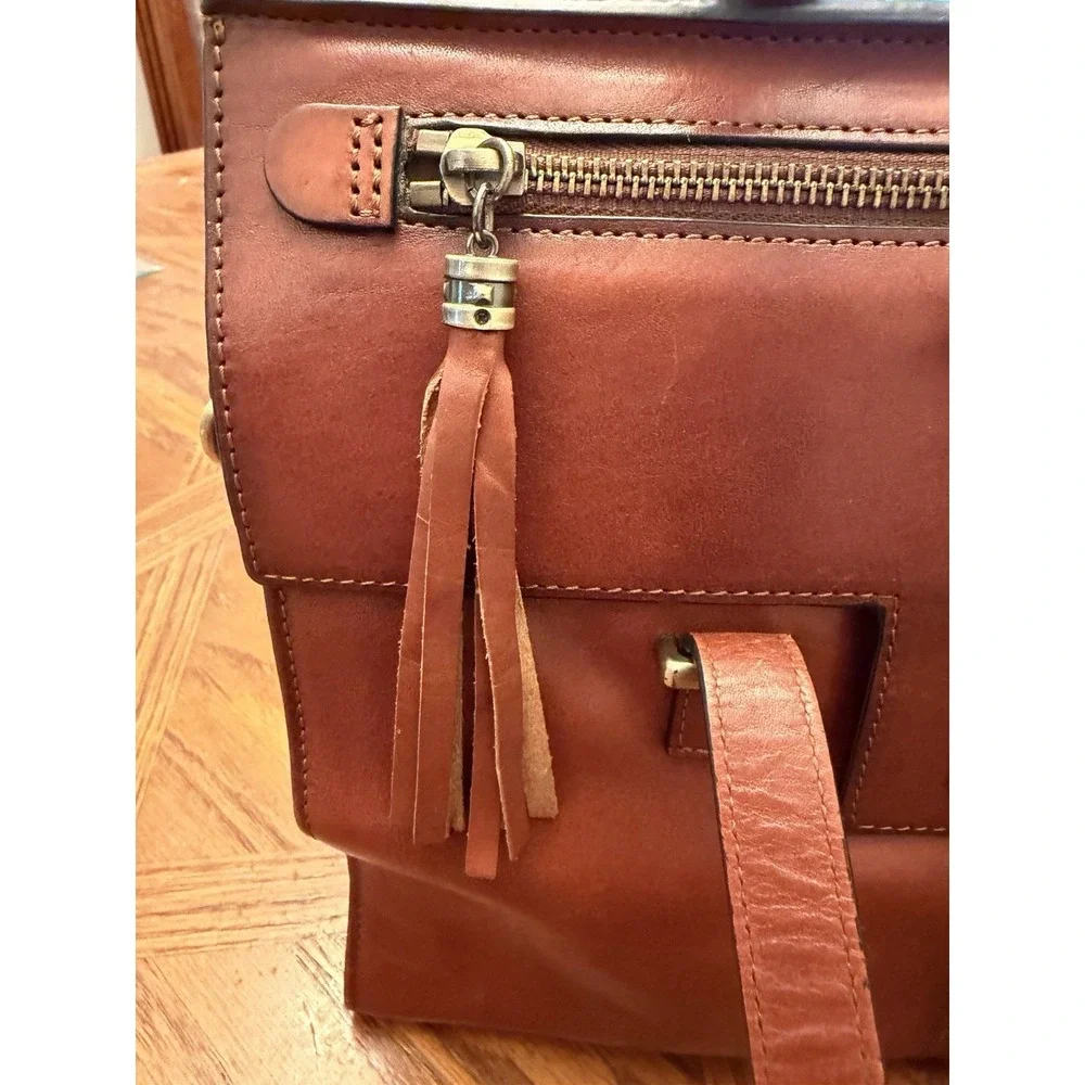 Banuce Full-Grain Italian Vegetable-Tanned Leather Satchel Handbag Red/Brown